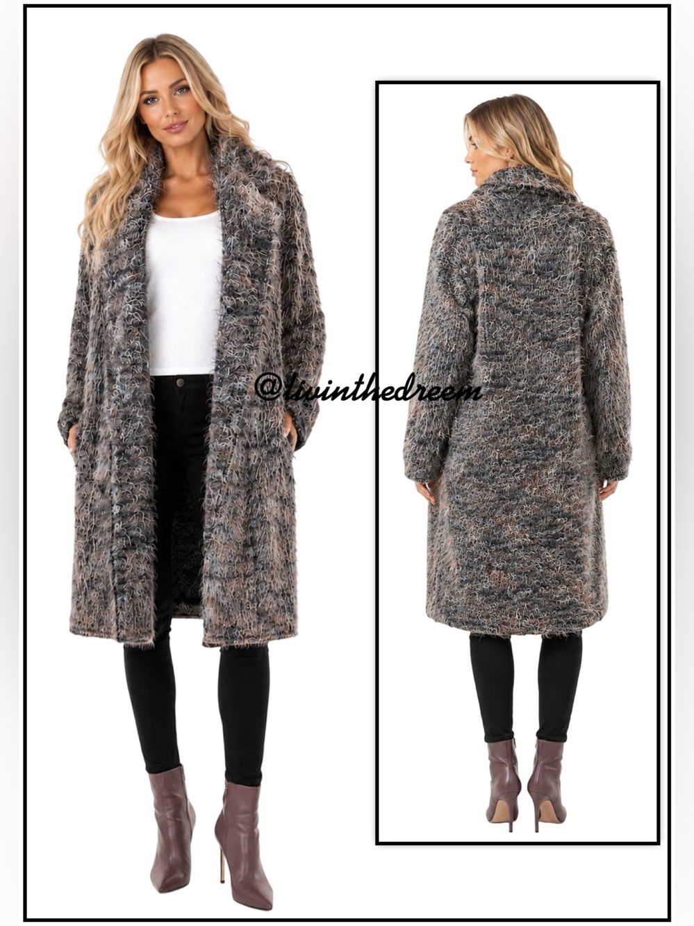 Bryn Walker Mauve & Grey Shaggy Eyelash Long Knit Cardigan Coat SZ S